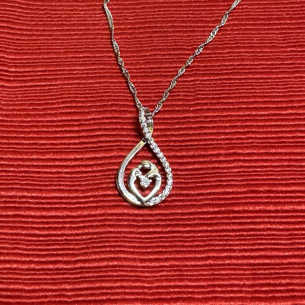 Sterling‎ 925 Mother And Child Crystal Accent Pendant Necklace with extender50